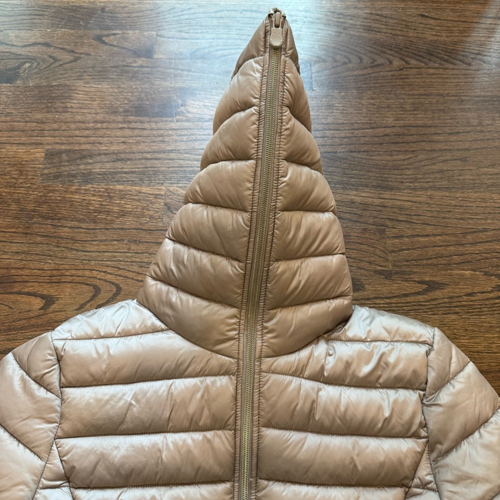 SAVE THE DUCK Alexis Shore Beige Hooded Puffer Jacket Sz 2/M 100% animal free - Picture 3 of 12